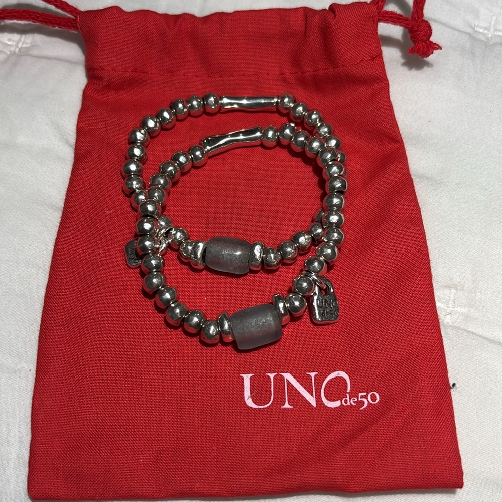 Uno de 50 Beaded Bracelet with Blue Sea glass.
